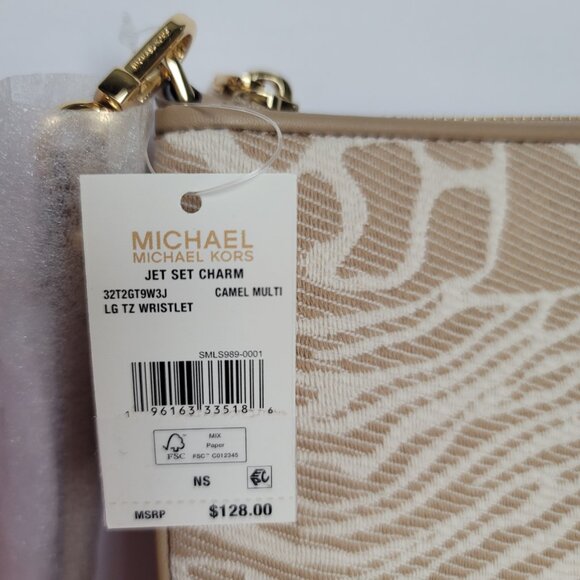 MICHAEL KORS Jet Set Charm Signature Logo Wristlet/Pouch- Camel Multi⭐ - Picture 15 of 16